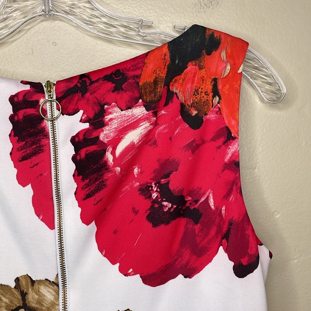 ROZ & ALI Floral Dress White & Fuchsia Sleeveless Pleated Full Skirt Exposed Zip - Picture 7 of 13